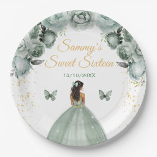 Assiettes En Carton Sage Green Peau foncée Princesse Sweet sixteen