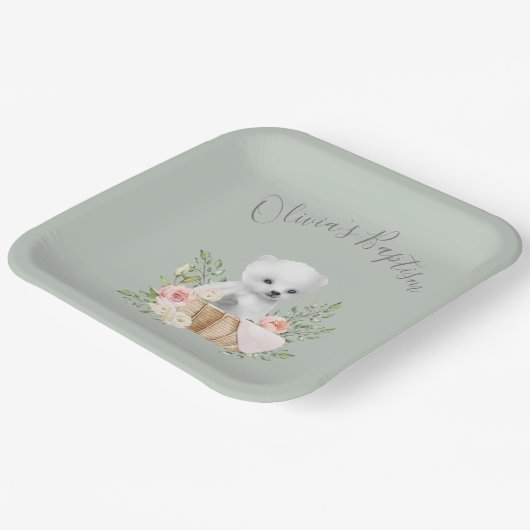 Assiettes En Carton Sage Green Polar Ours Bébé Baptême Plaques de papi (Angulaire)