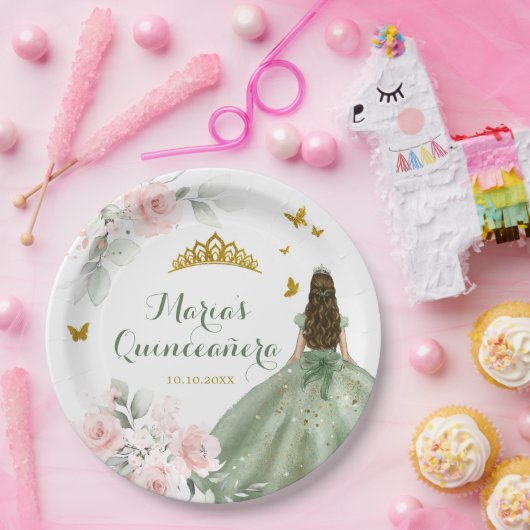 Assiettes En Carton Sage Green Royale Quinceañera 16e (Fête)