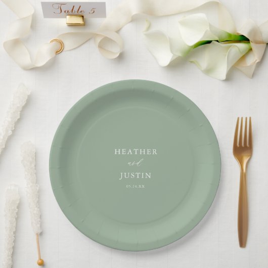 Assiettes En Carton Sage Green Rustic Mariage élégant (Mariage)