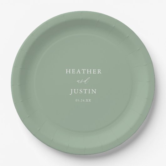 Assiettes En Carton Sage Green Rustic Mariage élégant (Devant)