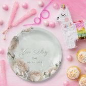 Assiettes En Carton Sage Greenery White Rose Wedding (Fête)