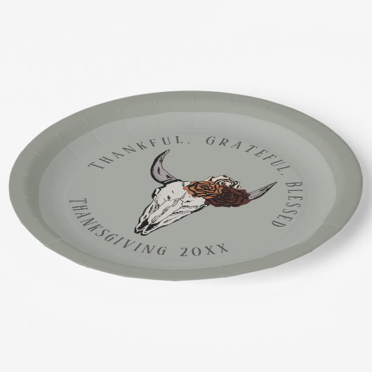 Assiettes En Carton Sage Merci Grateful Thanksgiving (Angle)