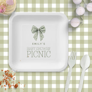 Assiettes En Carton Sage moderne En vichy Bow Nom Baby shower Pique-ni