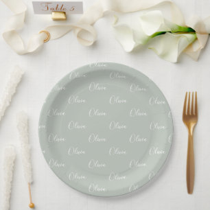 Assiettes En Carton Sage personnalisé Green Girly Nom élégant