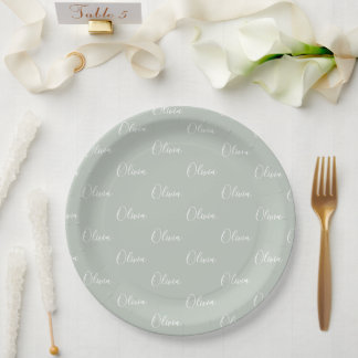 Assiettes En Carton Sage personnalisé Green Girly Nom élégant