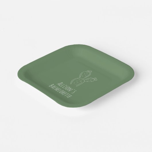 Assiettes En Carton Sage Prickly Pear Cactus Plaques de papier Bachelo (Angulaire)