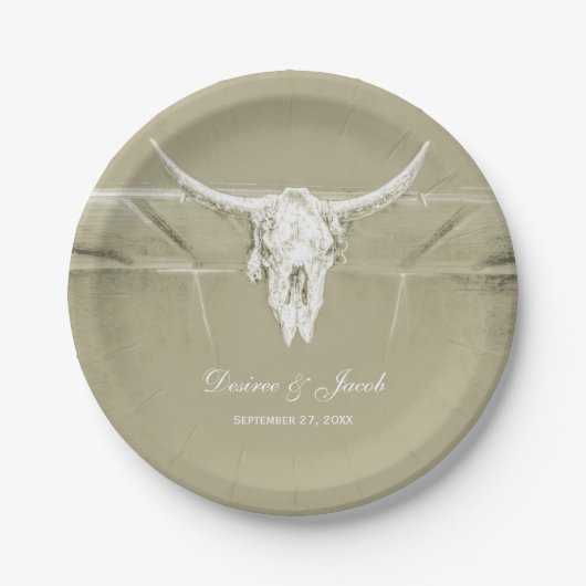Assiettes En Carton Sage rustique Vert Blanc Vache Occidentale Crâne (Devant)