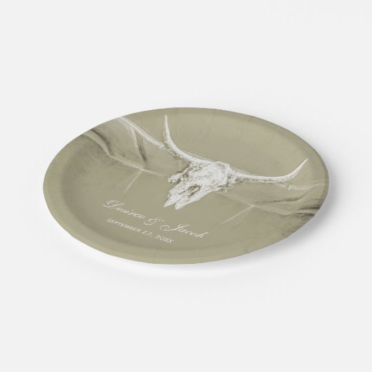 Assiettes En Carton Sage rustique Vert Blanc Vache Occidentale Crâne (Angle)