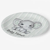 Assiettes En Carton Sage Vert Aquarelle Eléphant Baby shower neutre (Angle)