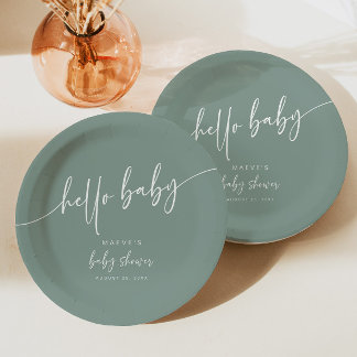 Assiettes En Carton Sage Vert Baby shower Papier Plaque Moderne Neutre