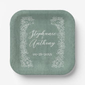 Assiettes En Carton Sage Vert Blanc Oiseau Fleur sauvage Bordure Plutô (Recto)