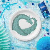 Assiettes En Carton Sage vert coeur dragon sur blanc (Fête)