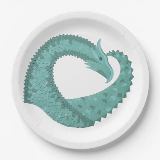 Assiettes En Carton Sage vert coeur dragon sur blanc (Devant)