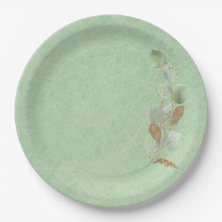 Assiettes En Carton Sage vert et Parties scintillant feuille botanique