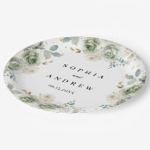 Assiettes En Carton Sage Vert & Fleurs blanches Plaques de papier Mari (Angle)