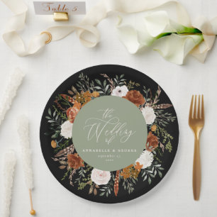 Assiettes En Carton Sage vert floral rustique élégant mariage moderne