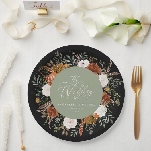 Assiettes En Carton Sage vert floral rustique élégant mariage moderne (Mariage)
