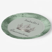 Assiettes En Carton Sage Vert métal argent Tiara Couronne Quinceañera (Angle)