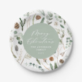 Assiettes En Carton Sage vert Noël botanique minimal (Devant)