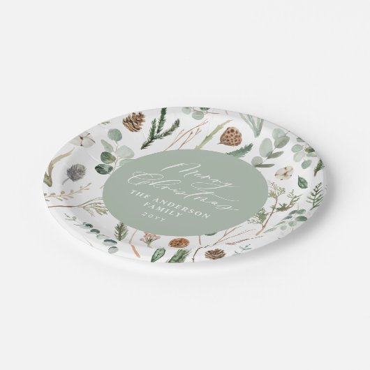 Assiettes En Carton Sage vert Noël botanique minimal (Angle)