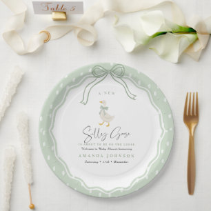 Assiettes En Carton Sage Vert Silly Goose Coquette Baby Shower