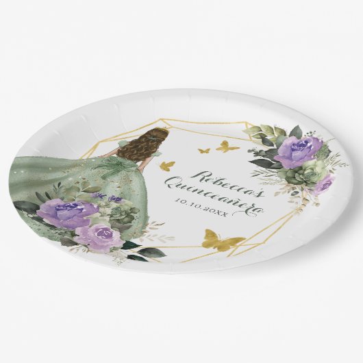 Assiettes En Carton Sage Vert Violet Quinceañera Plaque papier (Angle)