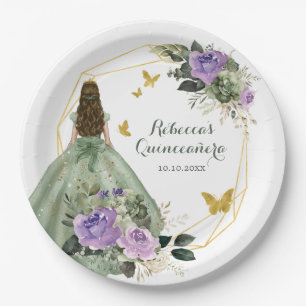 Assiettes En Carton Sage Vert Violet Quinceañera Plaque papier