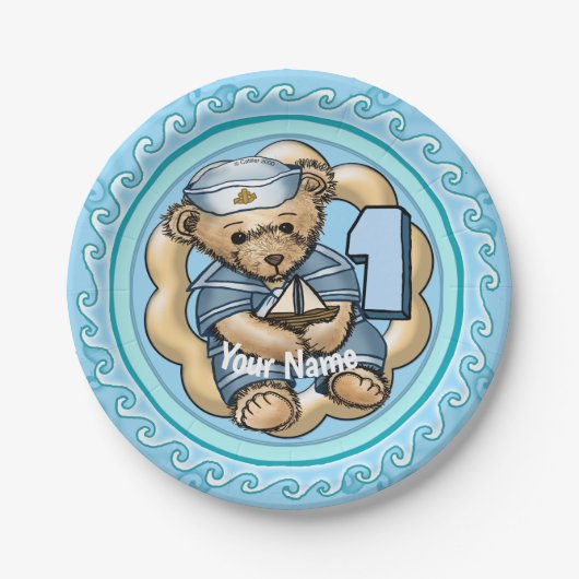 Assiettes En Carton Sailor Bear 1 an Anniversaire Plaques papier (Devant)
