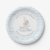 Assiettes En Carton Sailor Bear Blue Stripe Birthday (Devant)