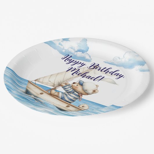 Assiettes En Carton Sailor Teddy Bear Anniversaire (Angle)