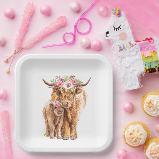 Assiettes En Carton Saint Baby shower de la vache Boho Highland Calf (Fête)
