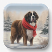 Assiettes En Carton Saint Bernard Chien à Noël de neige (Recto)
