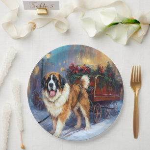 Assiettes En Carton Saint Bernard Christmas Festive