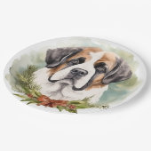 Assiettes En Carton Saint Bernard Christmas Wreath Festive Pup (Angle)