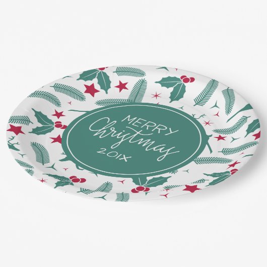 Assiettes En Carton Saint Noël et motif de cerfs de Noël (Angle)