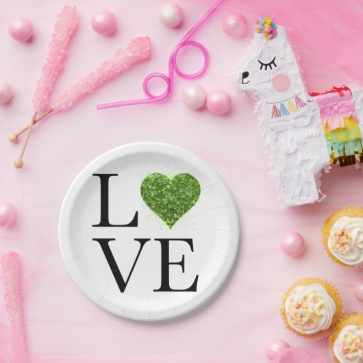 Assiettes En Carton Saint Patrick | Amour | coeur étincelant vert (Fête)