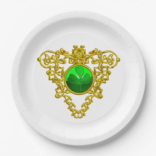 Assiettes En Carton SAINT PATRICK'S CELTIC COEUR, SHAMROCK, blanc (Devant)