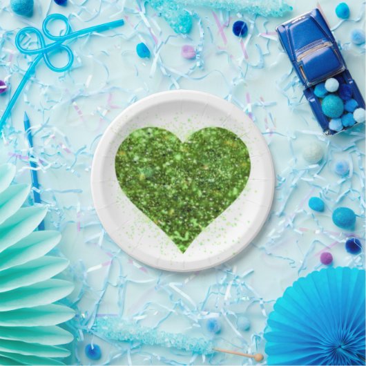 Assiettes En Carton Saint Patrick's day, coeur vert irlandais scintill (Fête)