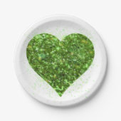 Assiettes En Carton Saint Patrick's day, coeur vert irlandais scintill (Devant)