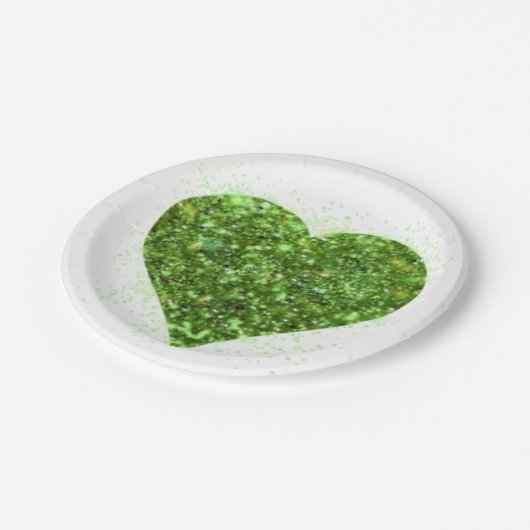 Assiettes En Carton Saint Patrick's day, coeur vert irlandais scintill (Angle)