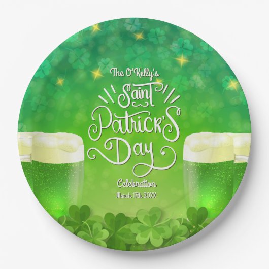 Assiettes En Carton Saint Patrick's Day Green Beer Party (Devant)