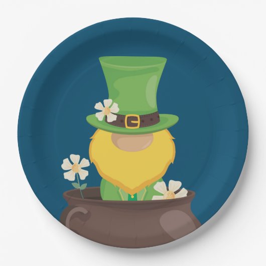 Assiettes En Carton Saint Patrick's Day Leprechaun en Pot d'Or (Devant)