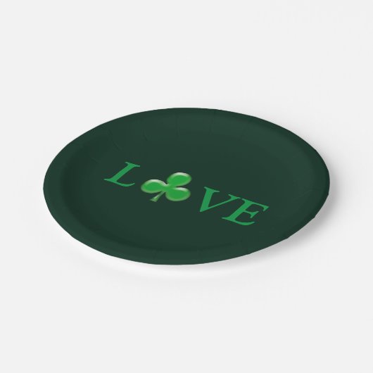 Assiettes En Carton Saint Patrick's Day Love Green Clover Shamrock (Angle)