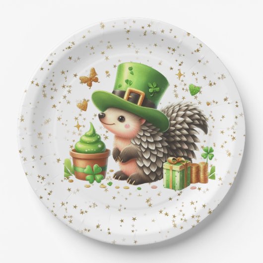 Assiettes En Carton Saint Patrick's Day Lucky Hedgehog (Devant)