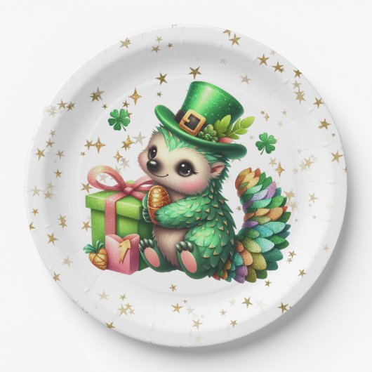 Assiettes En Carton Saint Patrick's Day Lucky Hedgehog (Devant)