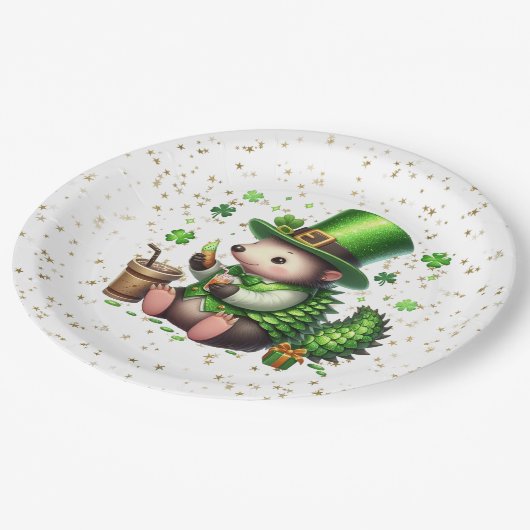 Assiettes En Carton Saint Patrick's Day Lucky Hedgehog (Angle)