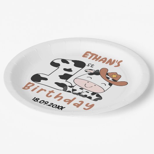 Assiettes En Carton Saint Vache Garçon 1er fête d'anniversaire (Angle)