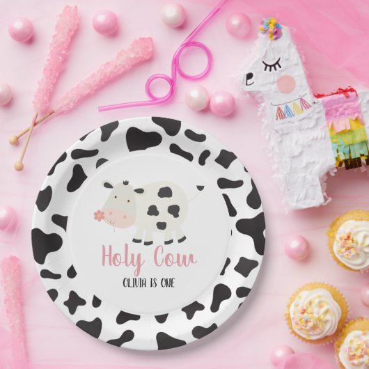 Assiettes En Carton Saint vache rose pâle vache Imprimer Anniversaire (Fête)