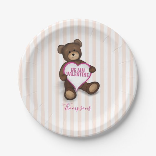 Assiettes En Carton Saint-Valentin Aquarelle Moderne Ourson Rustique (Devant)